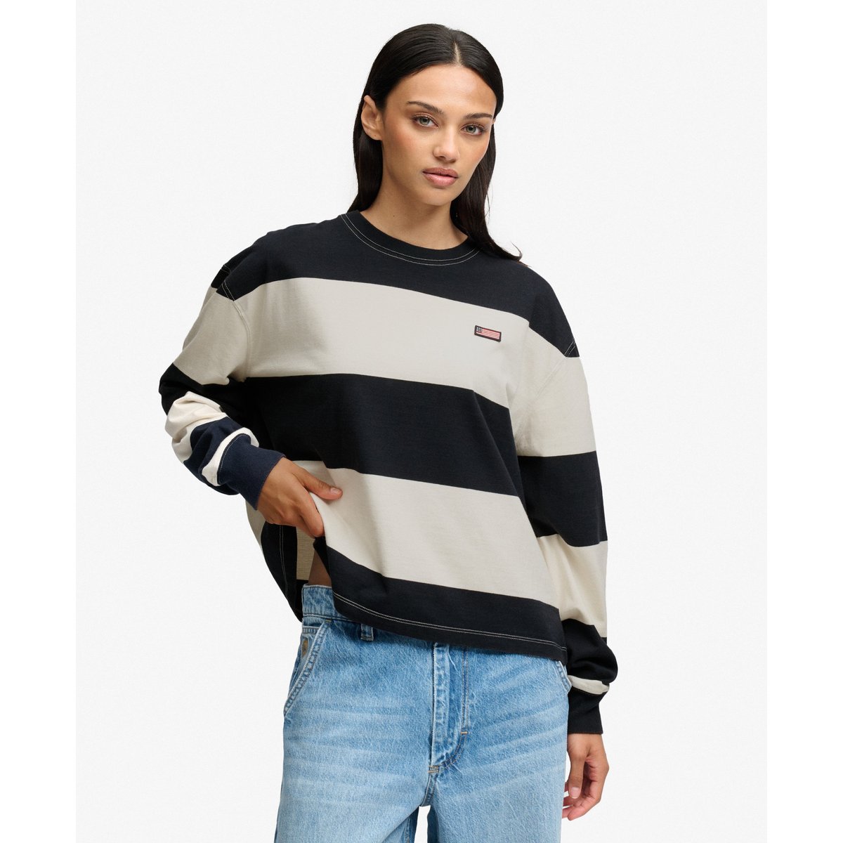 Sweat Athletic Essentials Rayé Coupe Oversize bleu, SUPERDRY