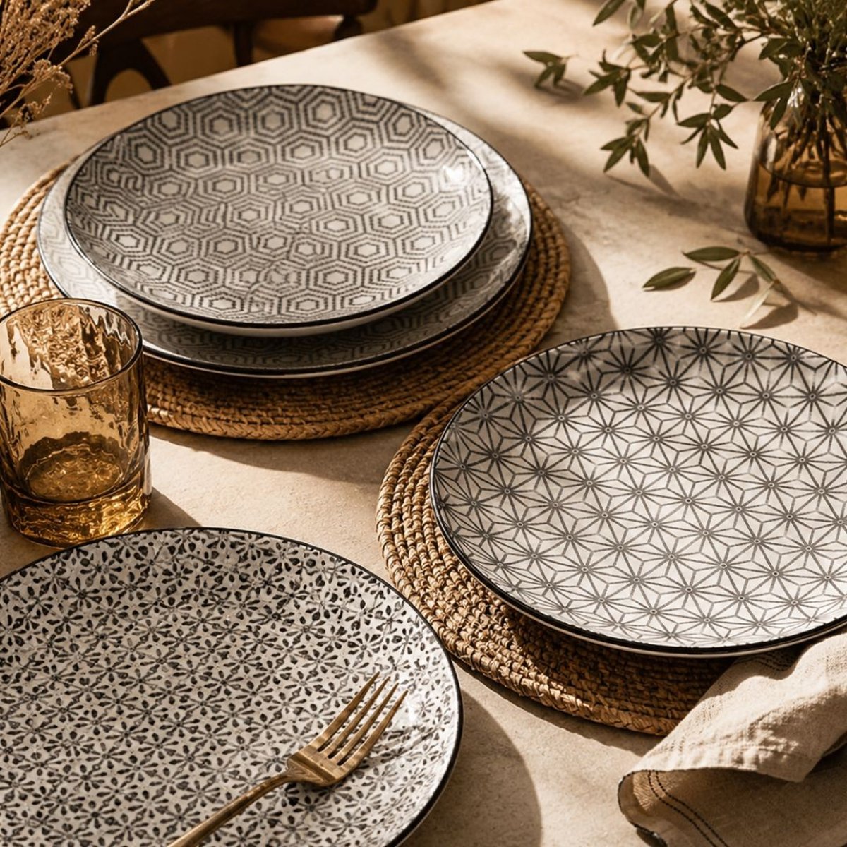 Lot de 6 assiettes à dessert, design 2, KOMAE noir, ARTIME