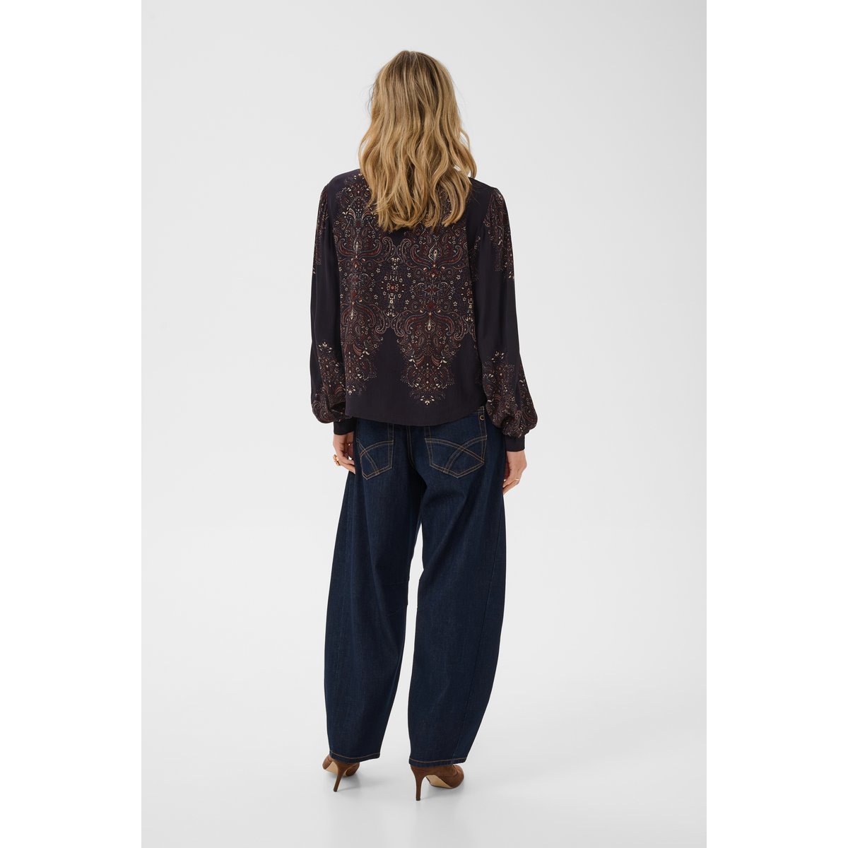 Blouse à manches longues noir black ethnic florals, CREAM