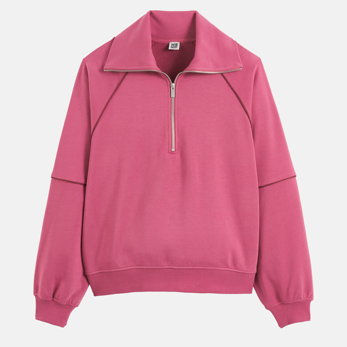 Loose Fitting Zip-Up Collar Sweatshirt with Contrasting Piping burgundy red, LA REDOUTE COLLECTIONS