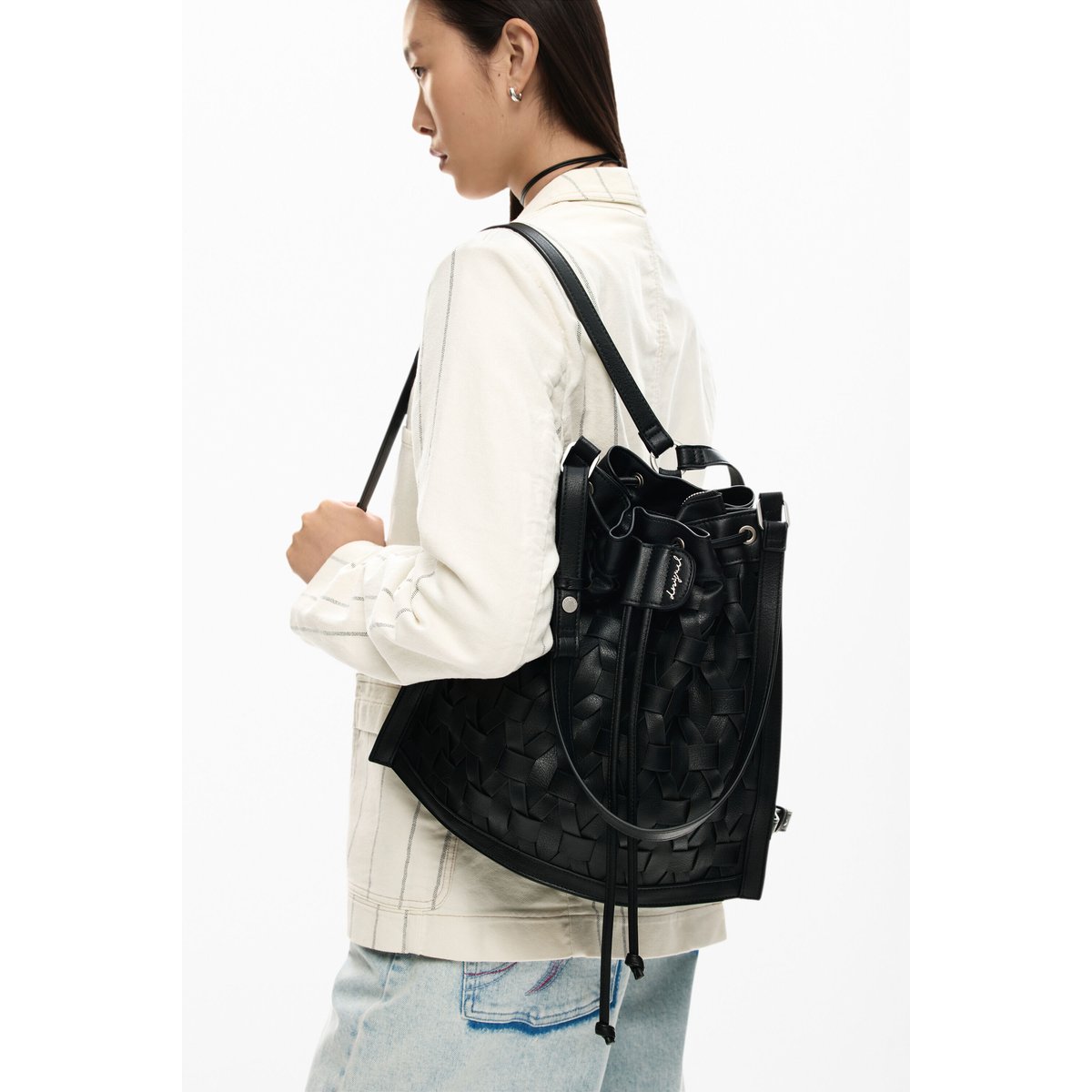 Sac à dos tressé noir, DESIGUAL