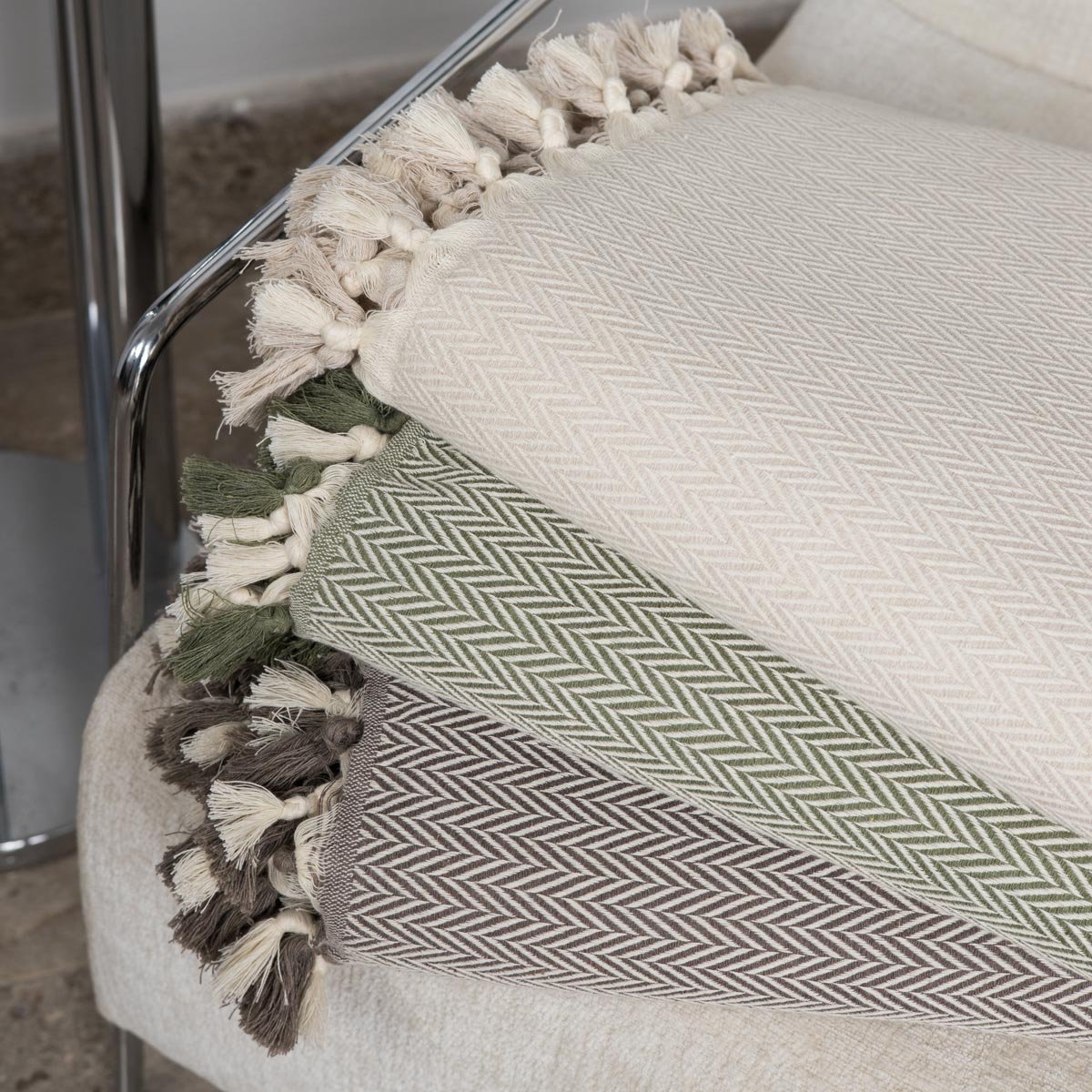 Plaid coton MEGEVE vert olive, FEBRONIE