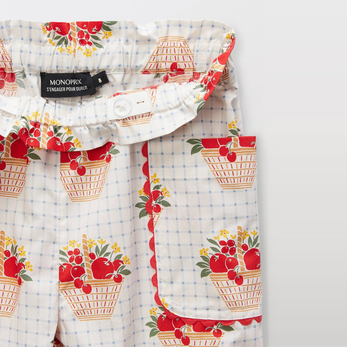 Pantalon taille élastique imprimé en coton flots, MONOPRIX