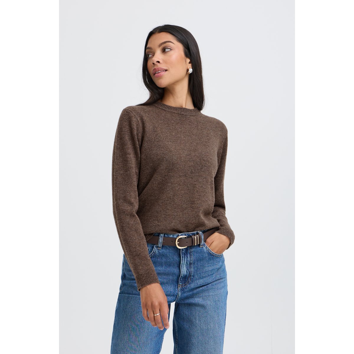 Pull en maille manches longues marron java melange, B.YOUNG