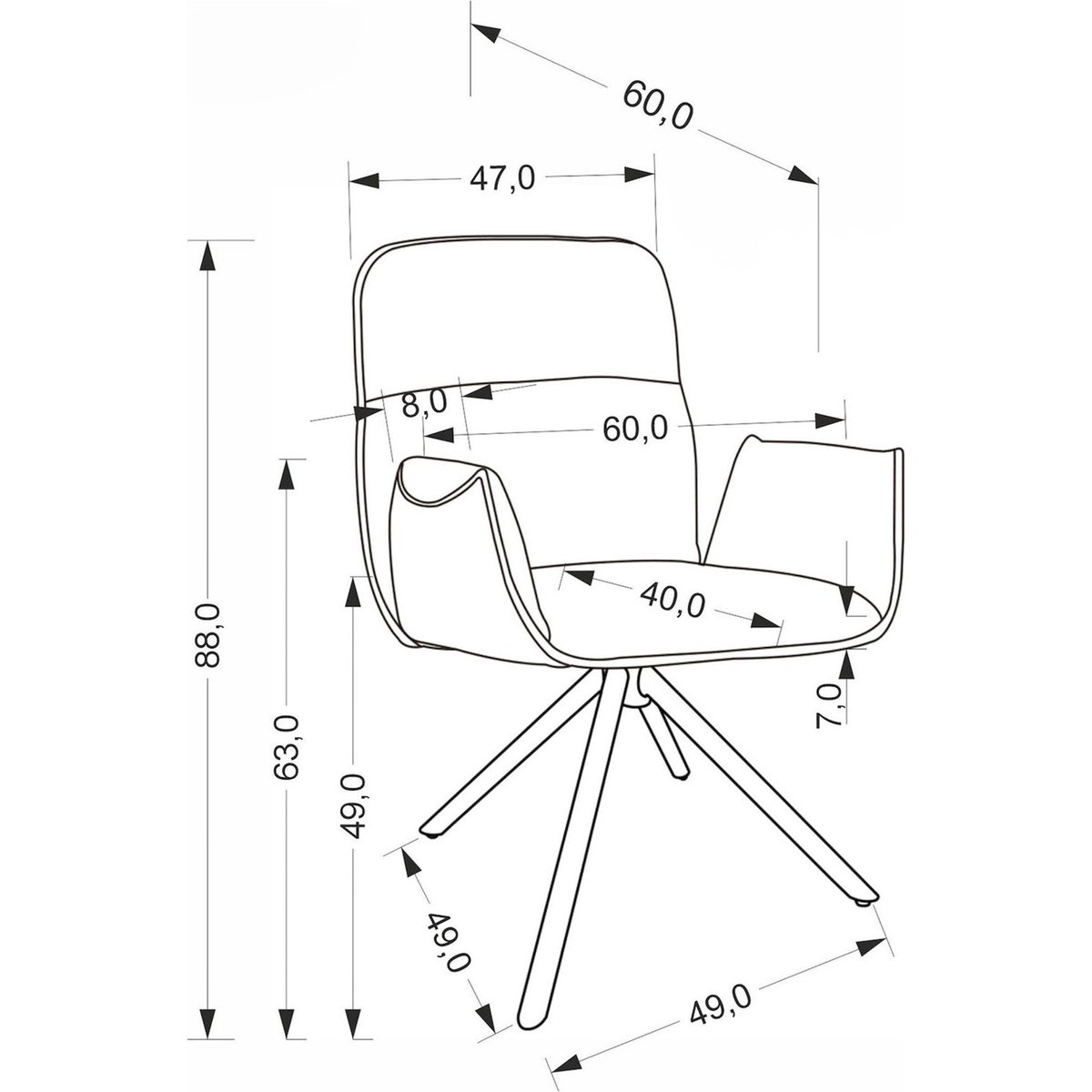 Chaise pivotante tapissée avec accoudoirs gris velours, RECOLLECTION