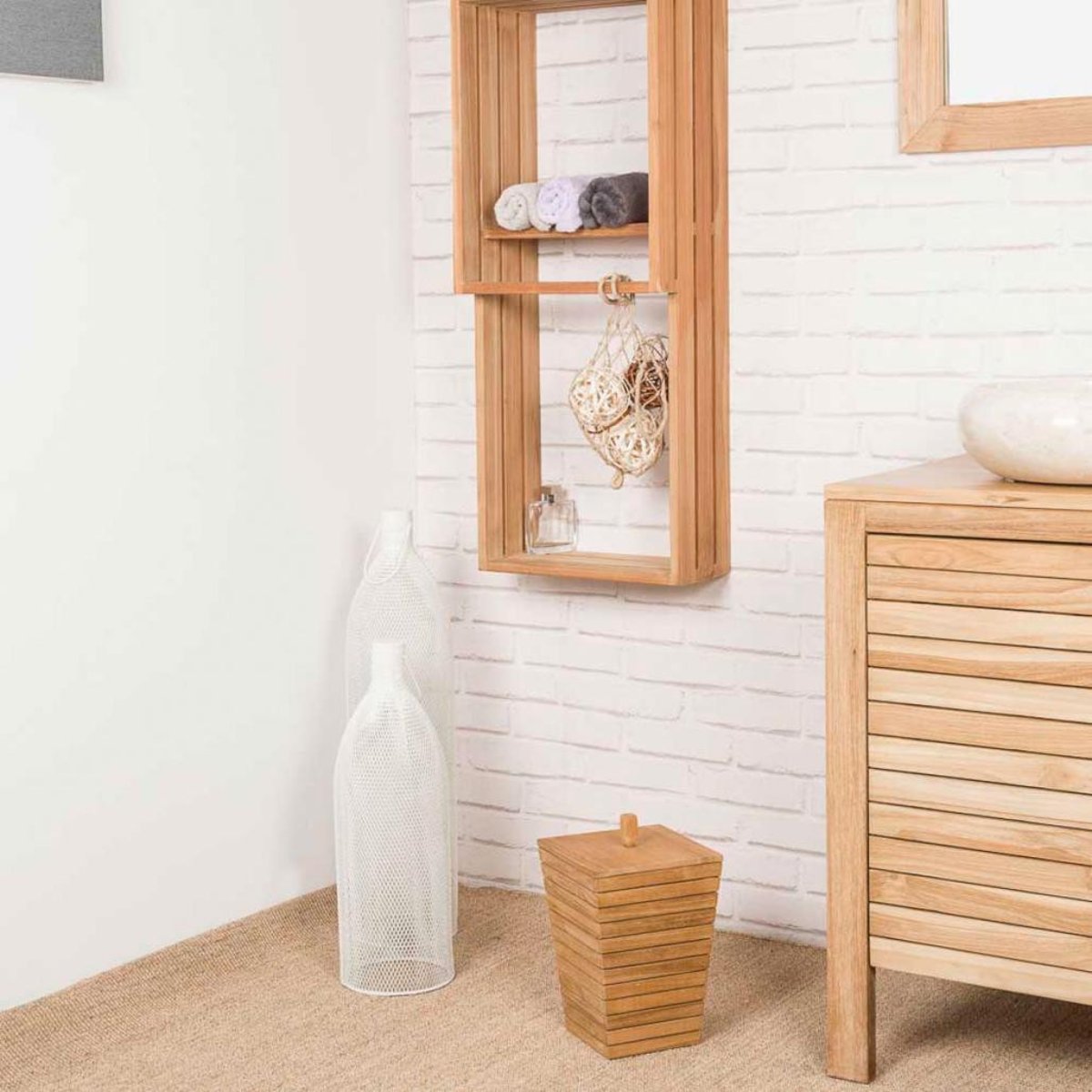 Colonne suspendu en teck rectangle porte serviette CARLA naturel, WANDA COLLECTION
