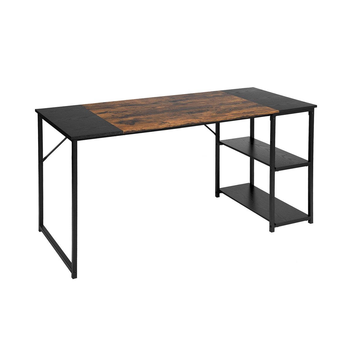 Bureau 120cm avec 2 étagères réversibles style industriel, DEMBE noir, MEUBLES COSY