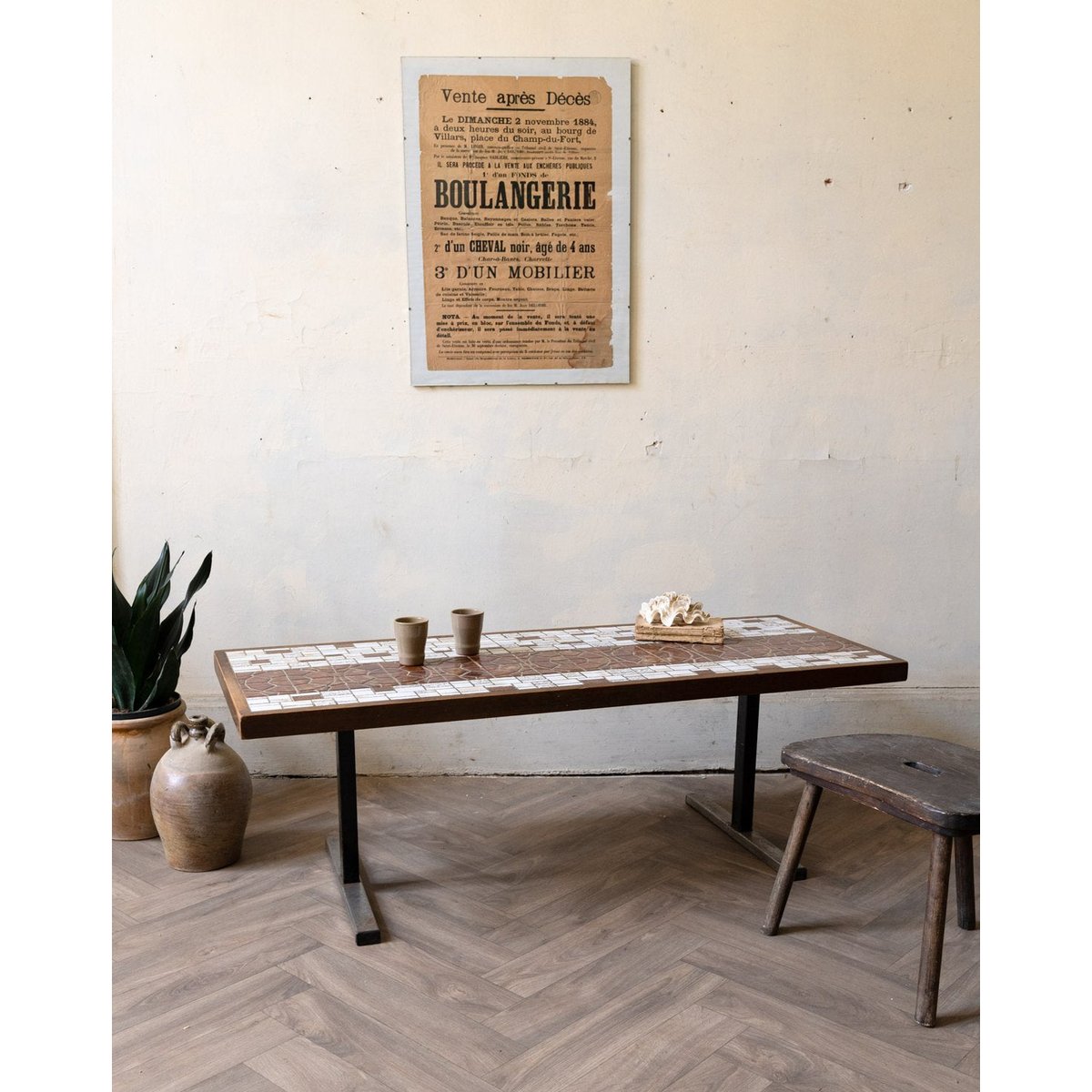 Table basse en céramique et bois Donna N°1046 - Bon état marron, DEBONGOUT