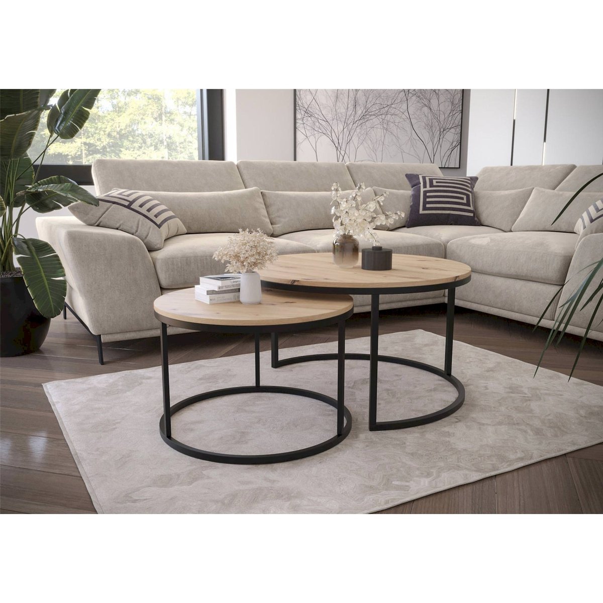 Lot de 2 tables basses rondes SABELLO cachemire, RECOLLECTION