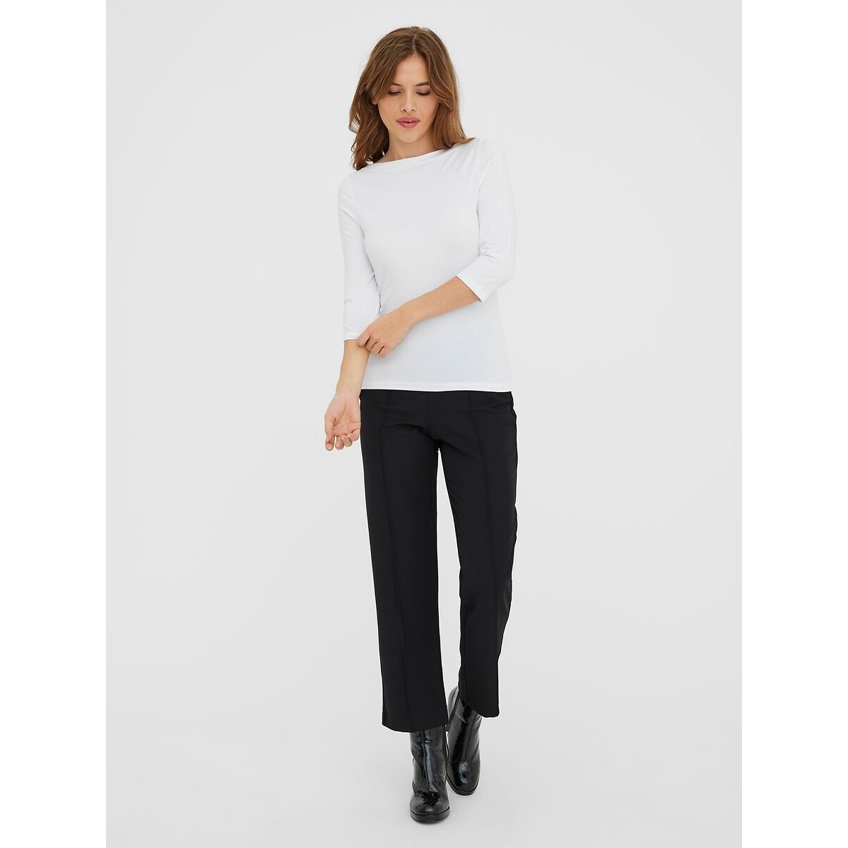 T-shirt col bateau, manches 3/4 blanc, VERO MODA