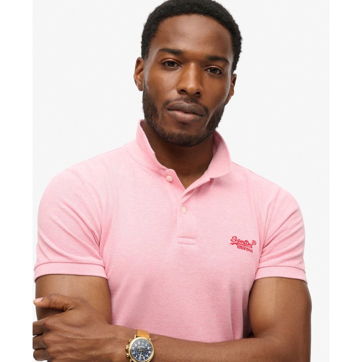 Polo manches courtes piqué rose clair chiné, SUPERDRY