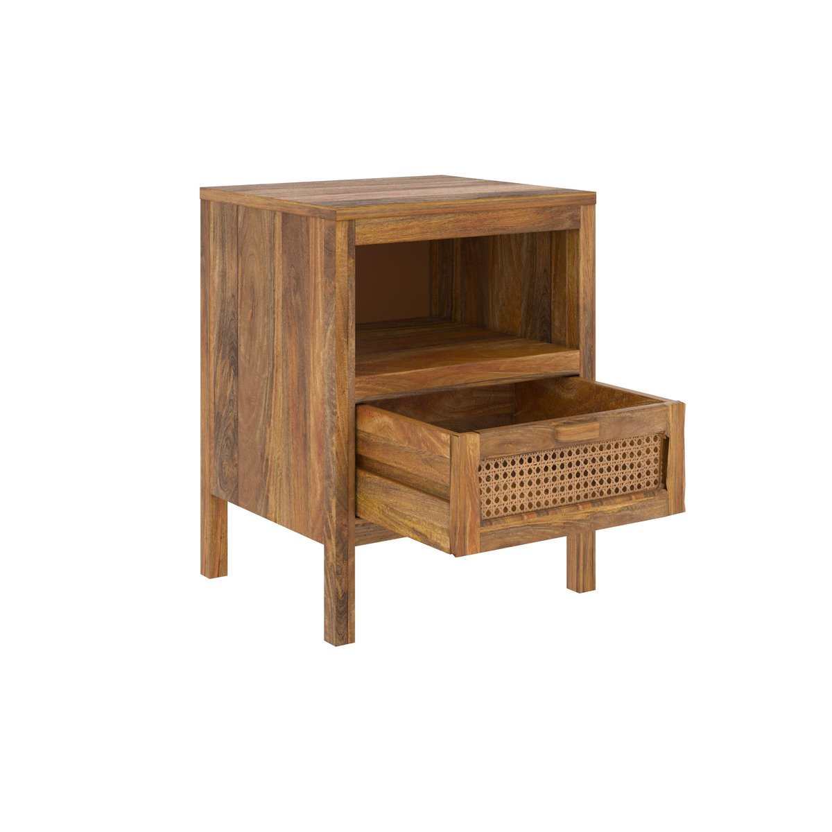 Table de chevet en bois de manguier et cannage, 1 tiroir et 1 niche - TIKI bois clair, MAISON PAVANE