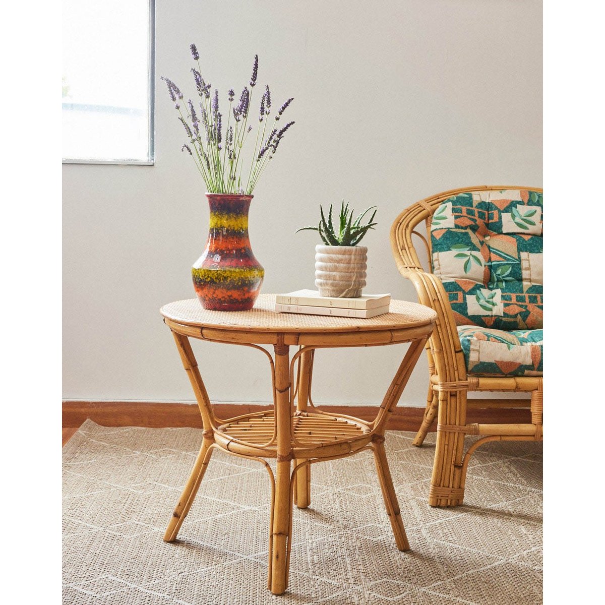 Table basse en rotin Léonie N°1016 - Bon état bois clair, DEBONGOUT