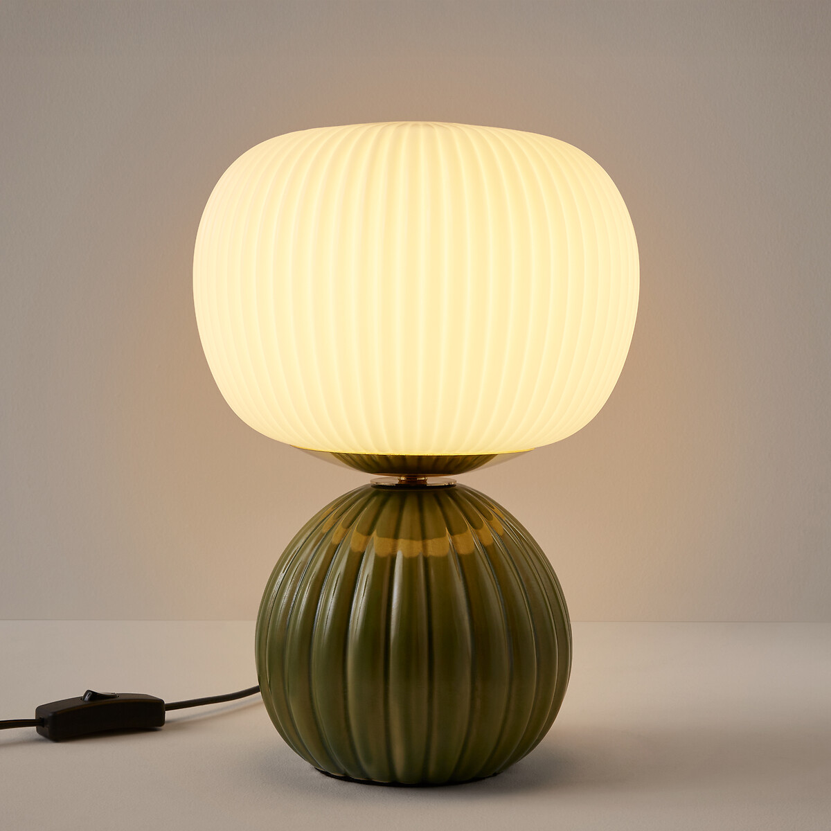 Lampada da tavolo in ceramica e vetro rigato, IZIA verde, LA REDOUTE INTERIEURS