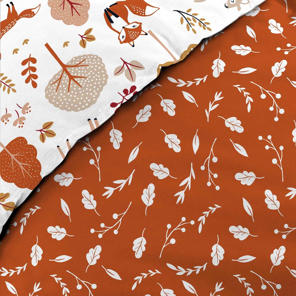 Parure de lit enfant réversible 140x200 coton imprimée Roxy rouge terracotta, DOUCEUR D'INTÉRIEUR