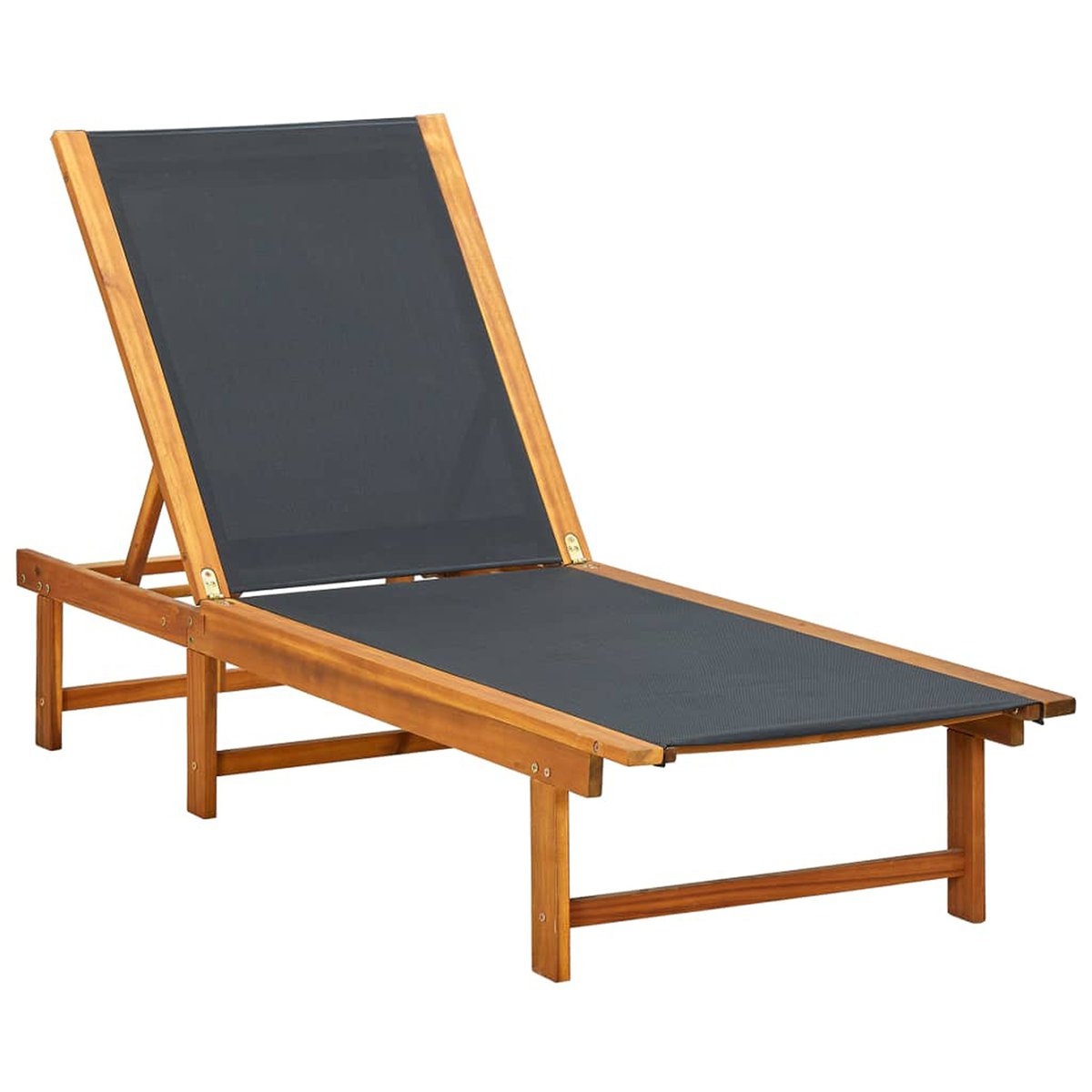 Chaise longue en acacia et textilène noir, HOME MAISON