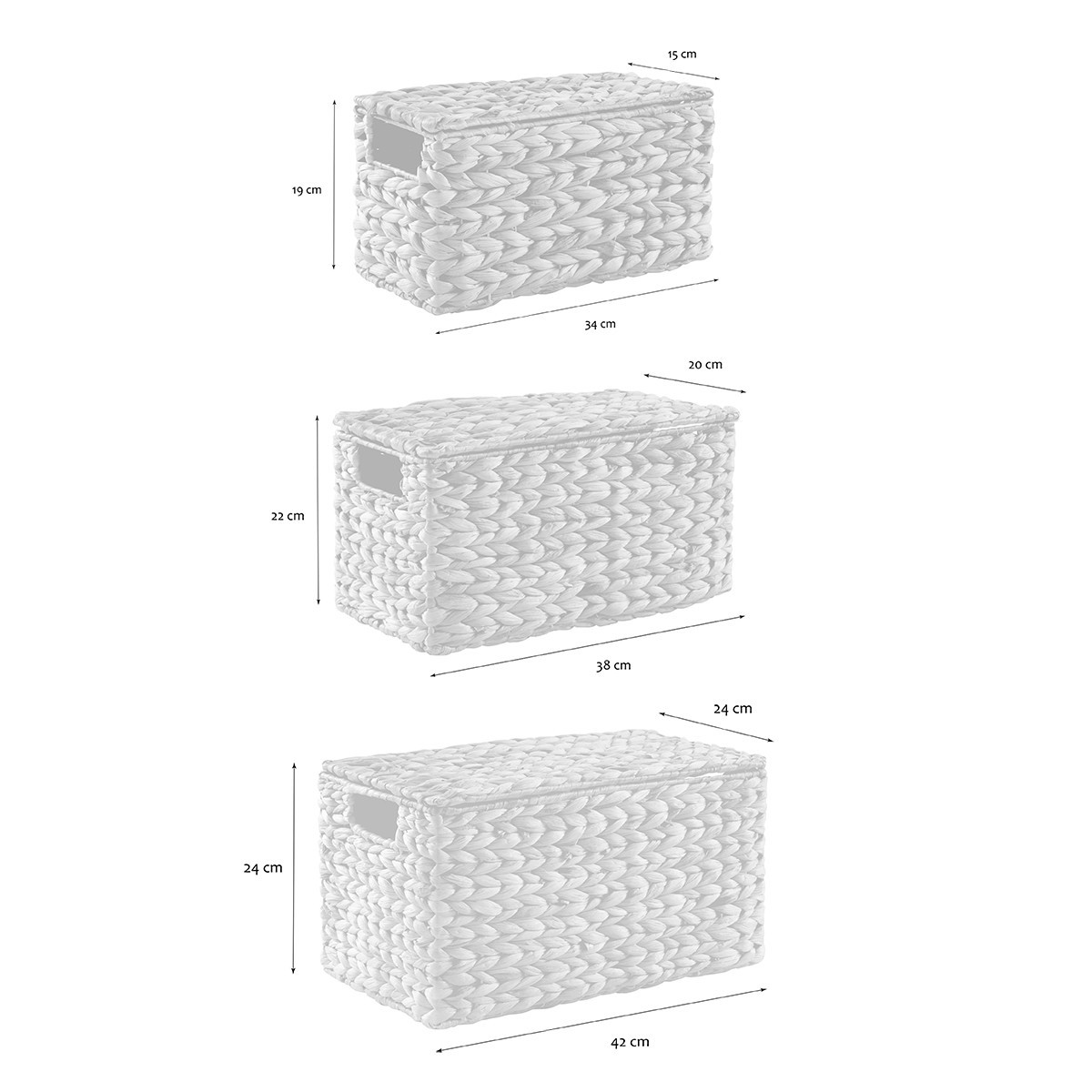 Lot de 3 boîtes en jacinthe d'eau - MAYA beige, CALICOSY