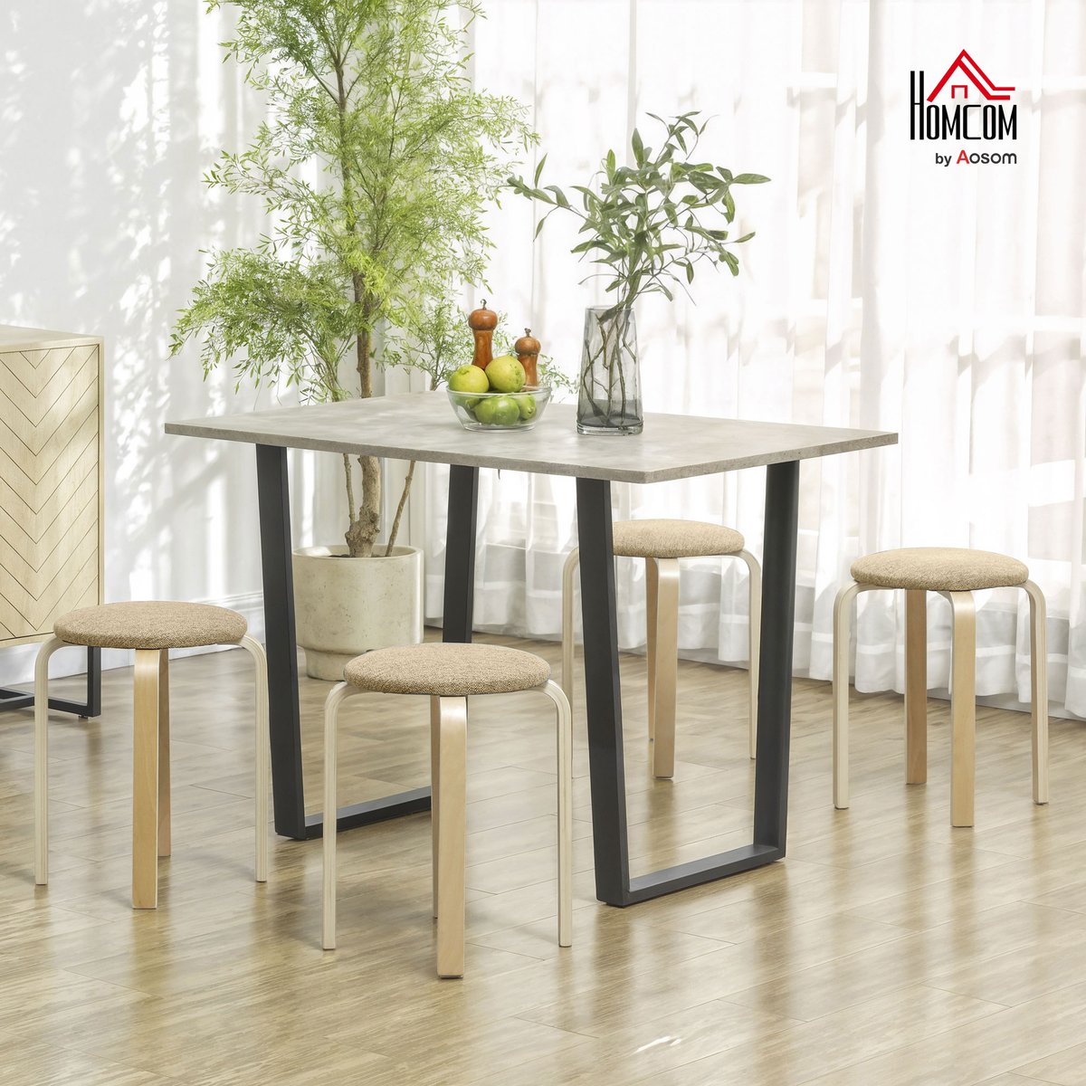 Tabouret Bois Kaki kaki, effet bois naturel, HOMCOM