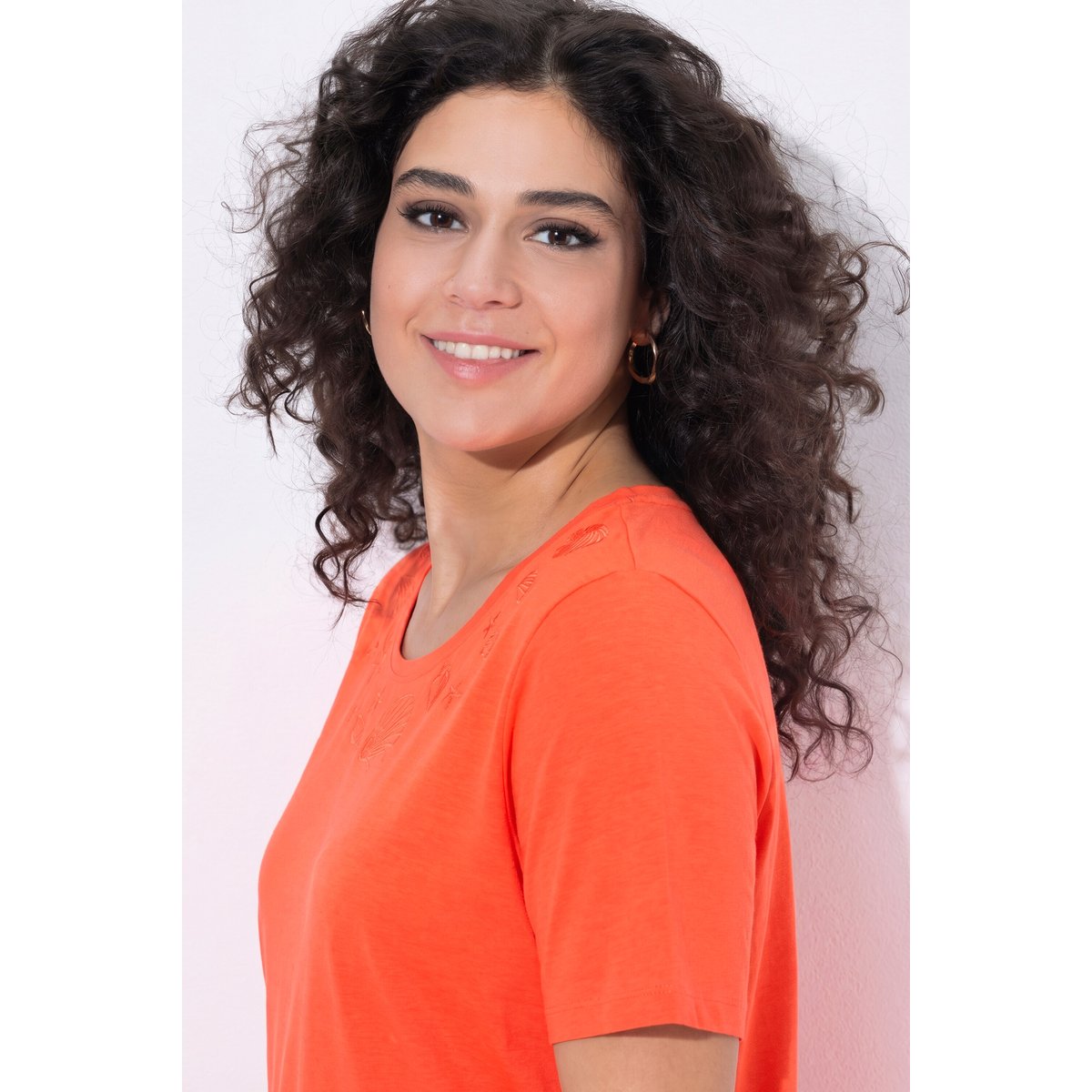 T-shirt brodé orange fluo, ULLA POPKEN