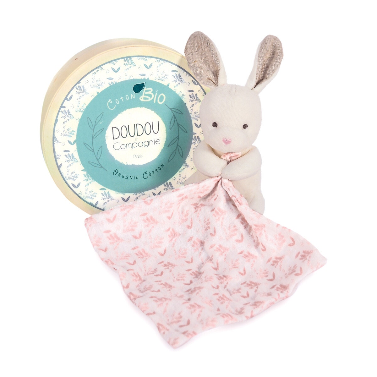 Lapin petit modèle avec doudou 15 cm bio beige/rose, DOUDOU ET COMPAGNIE