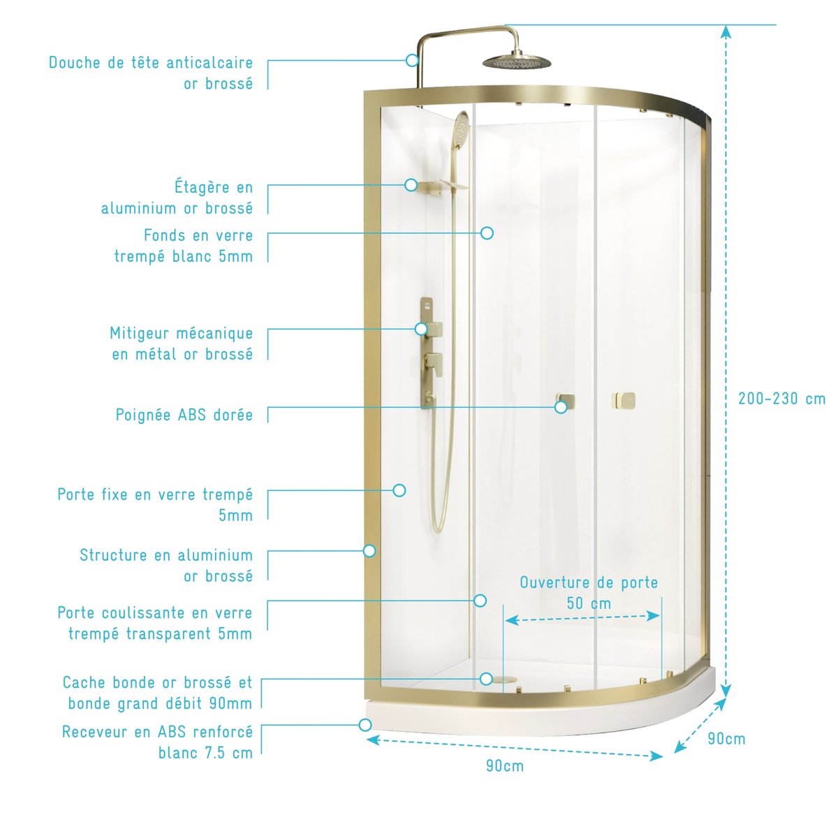 Cabine de douche design doré en aluminium doré, HOME MAISON