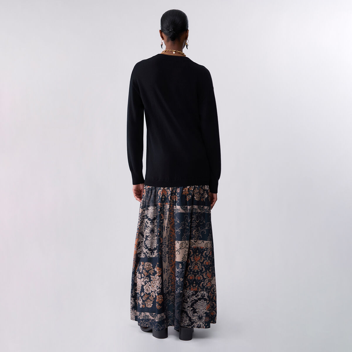 Robe longue en mélange de laine noir et beige, LIU JO