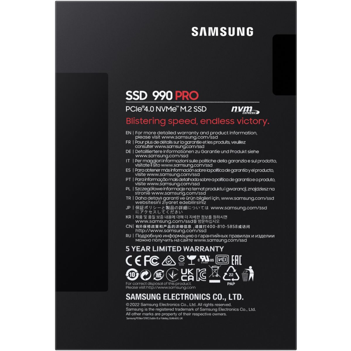 Disque SSD interne 1To 990 Pro PCIe 4.0 NVMe M.2 couleur unique, SAMSUNG