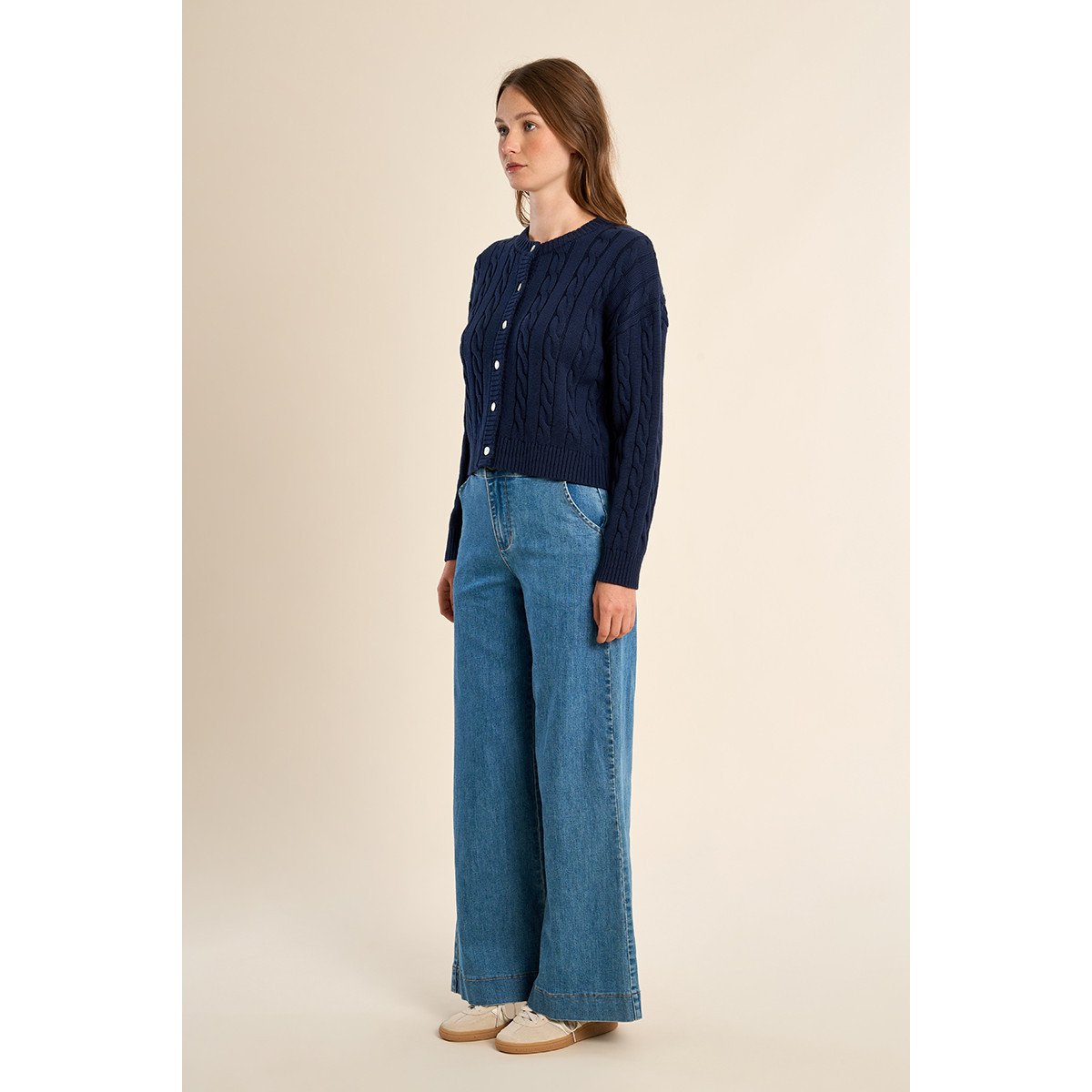 Cardigan en maille tressée navy blue, MOLLY BRACKEN