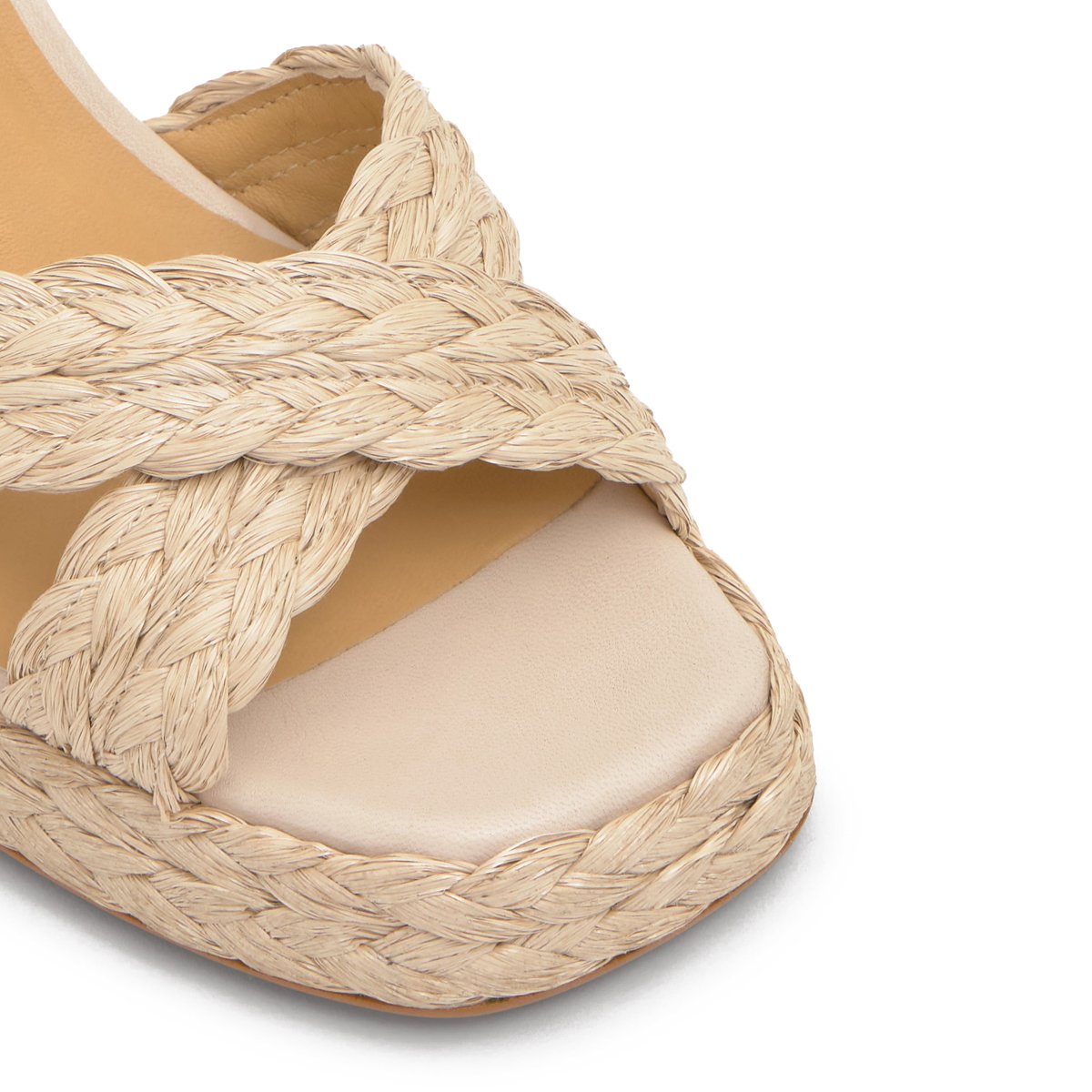 Sandales à talon en raphia naturel tressé et bride cheville VALERIETTE PLATFORM crème, CASTANER