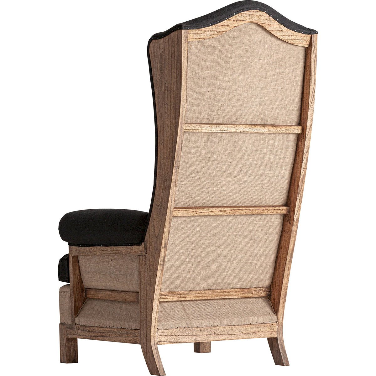 Fauteuil bergère haut dossier bois et lin noir et bois brun, RECOLLECTION