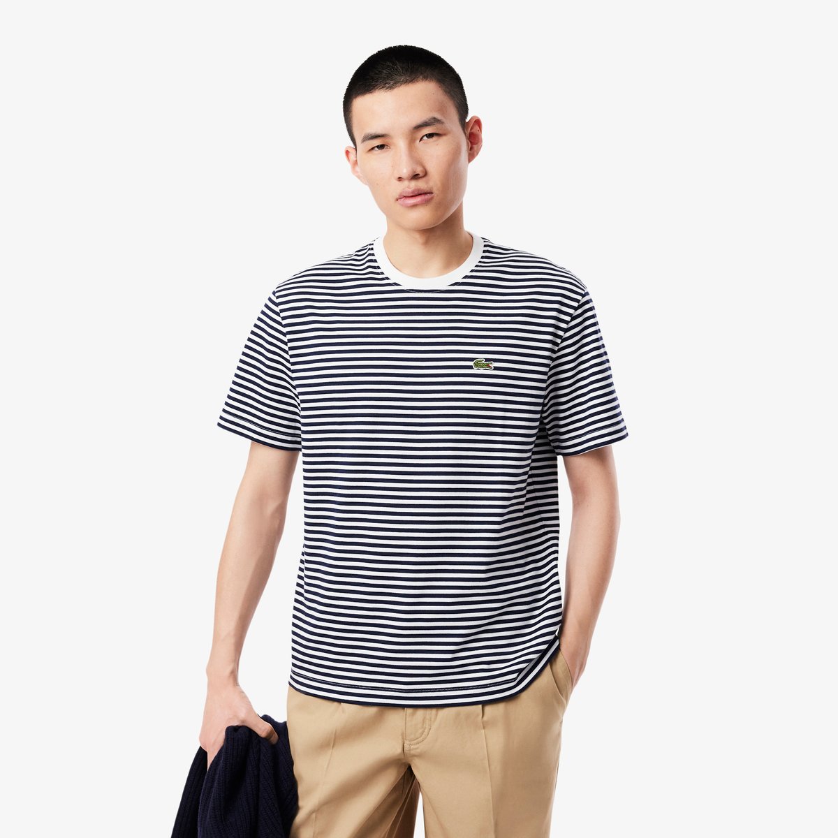 T-shirt coton épais rayé blanc-522, LACOSTE