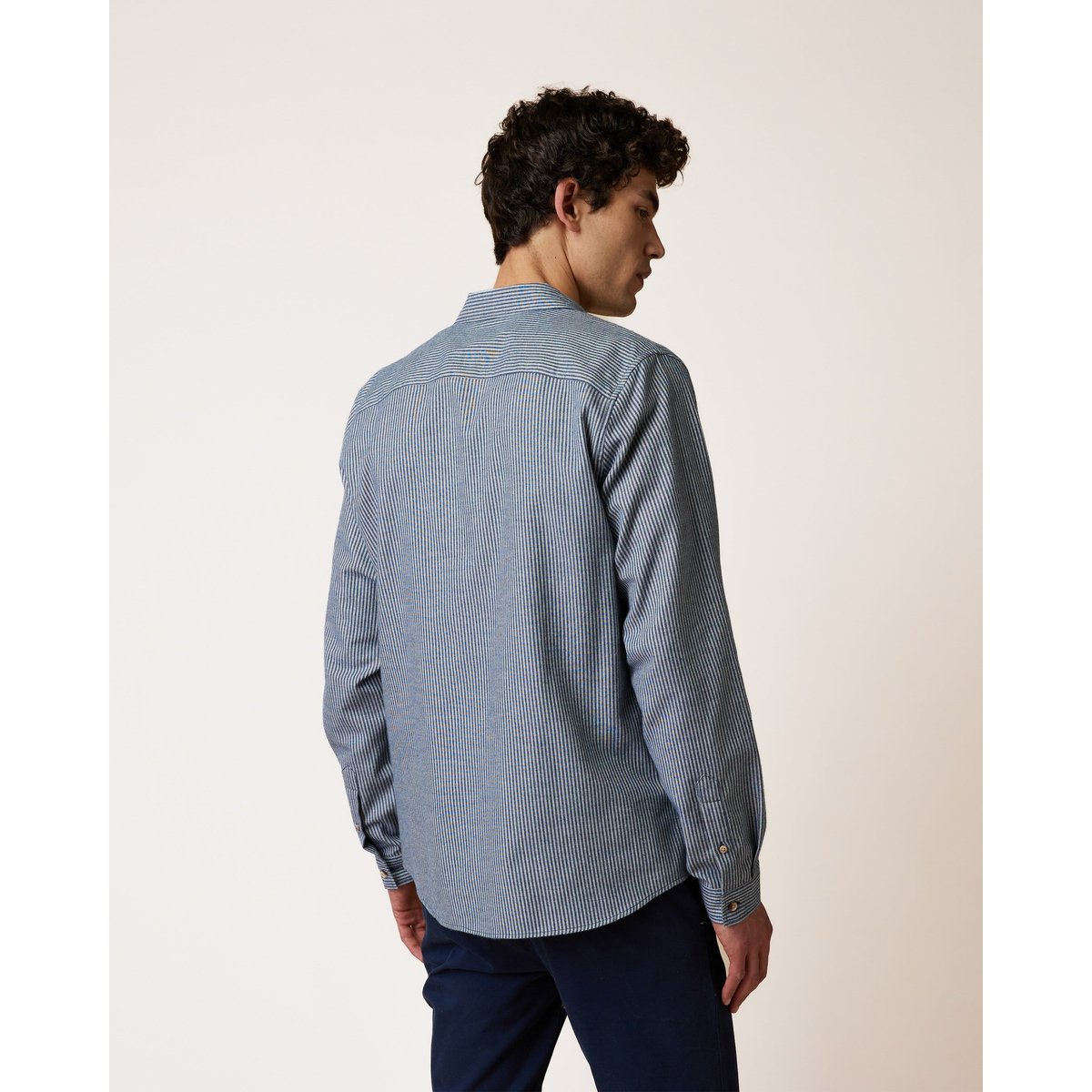 Chemise en flanelle écru et bleu marine, FAGUO