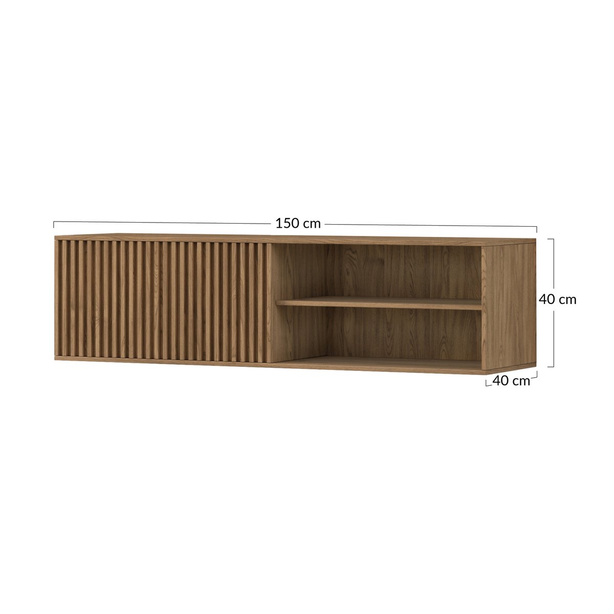 Meuble TV suspendu bois, niches et porte, PORTMORE bois, BEST MOBILIER