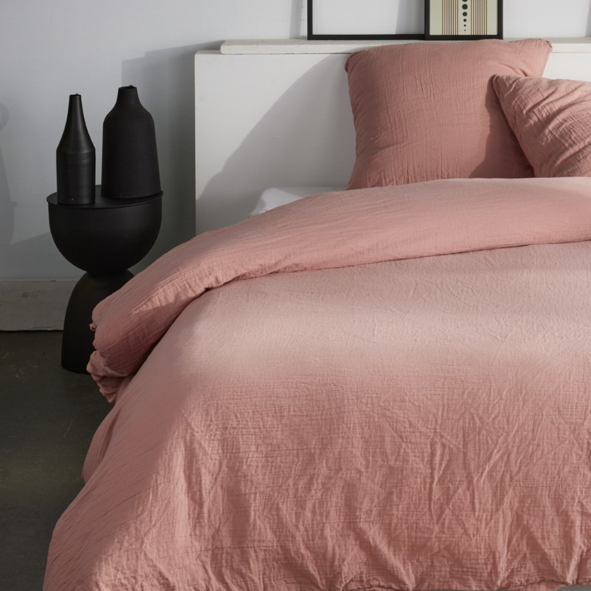 Parure de lit gaze de coton unie ROSE ESSENTIAL rose, TODAY