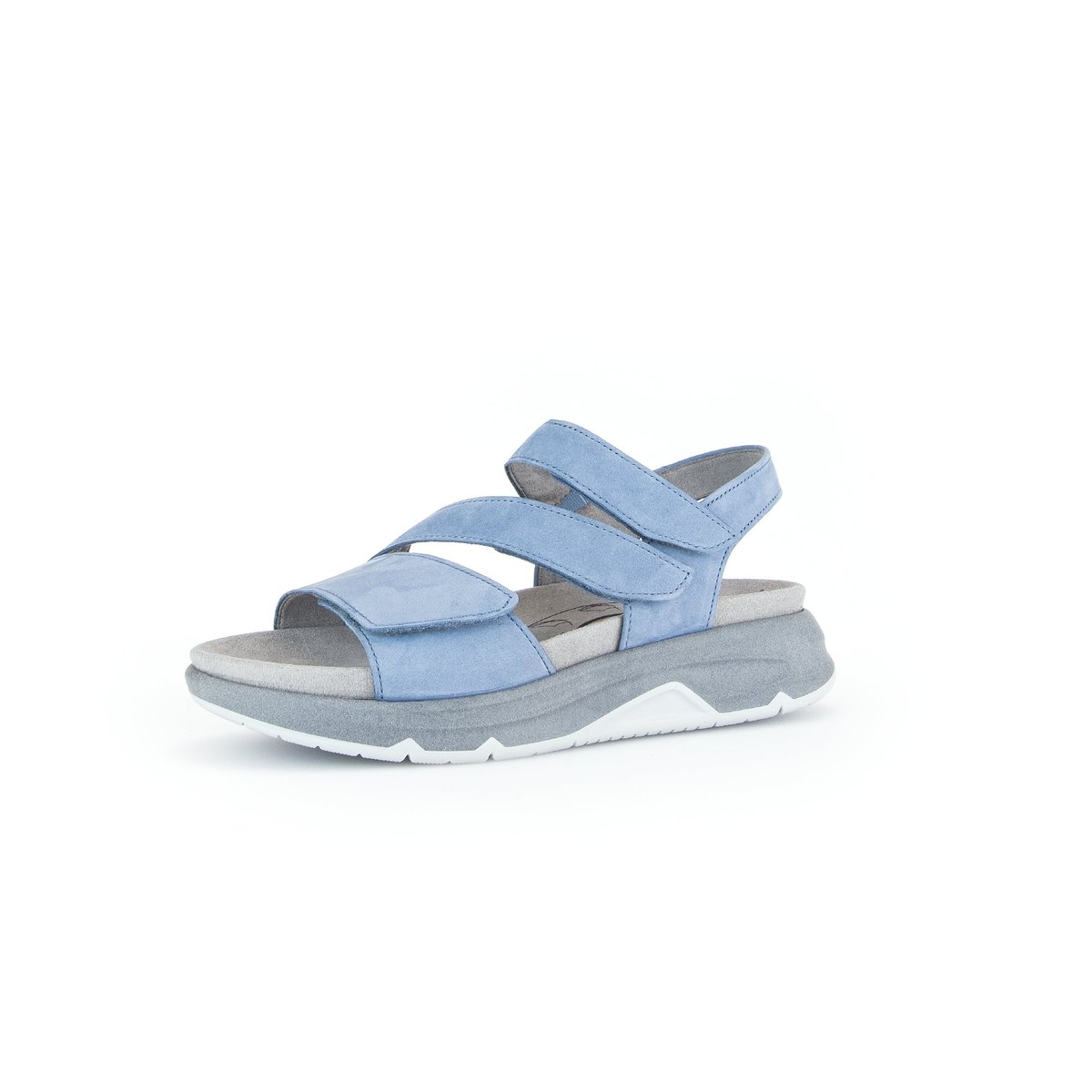 Sandales en cuir velours à talon compensé bleu velours, GABOR
