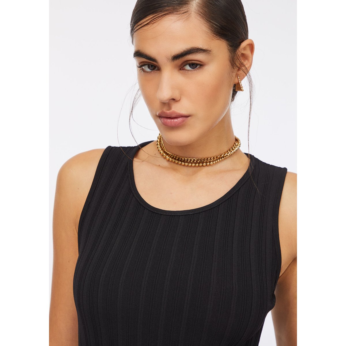 Robe courte en maille et popeline noir, LIU JO