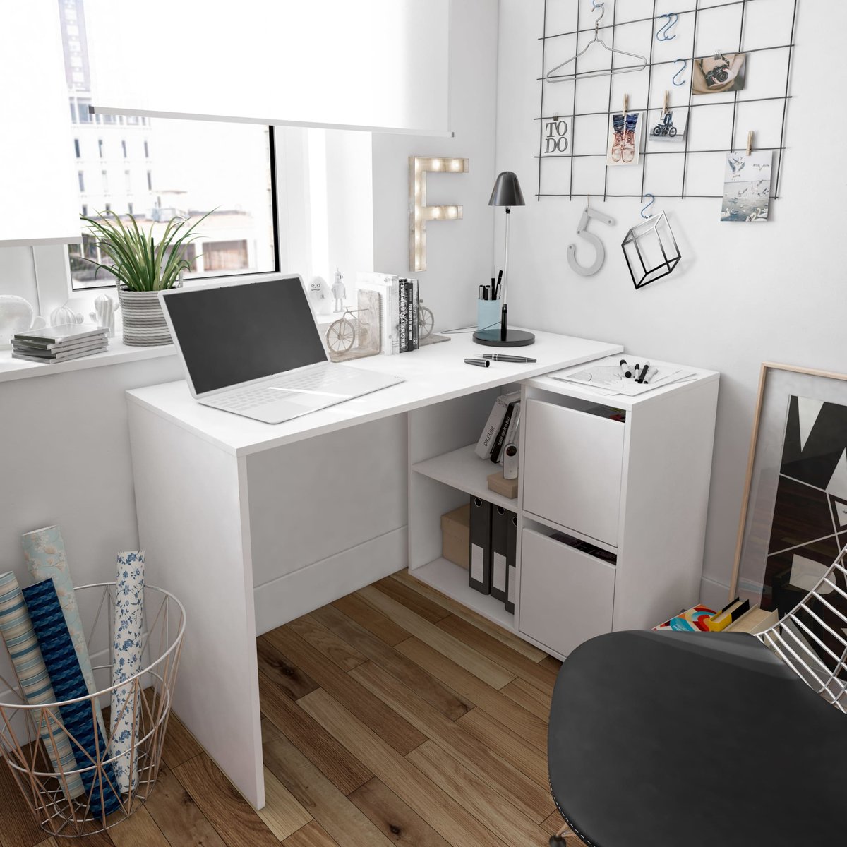 Bureau multiposition avec rangements blanc, TERRE DE NUIT