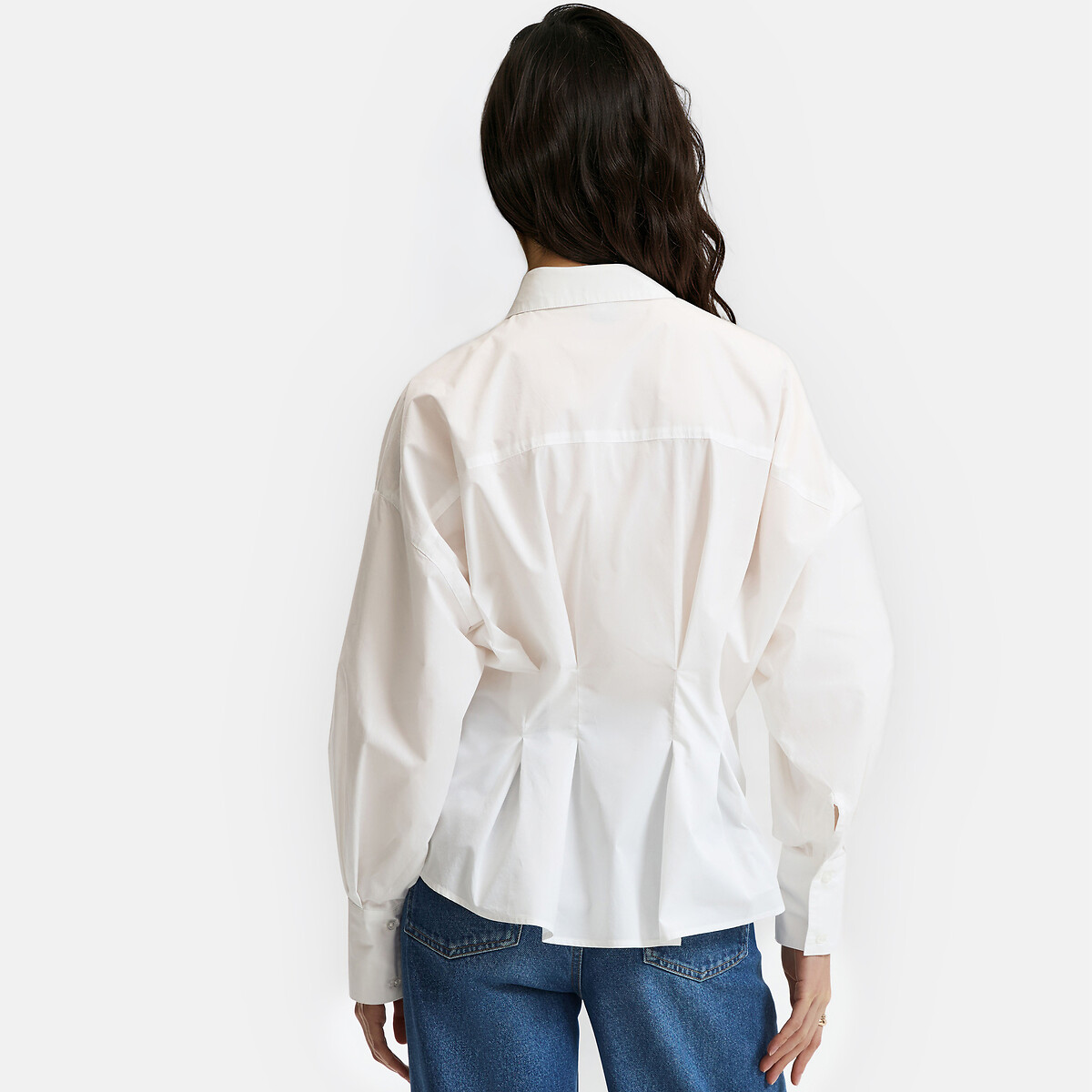 Chemise manches longues cintrée avec plis blanc, LA REDOUTE COLLECTIONS