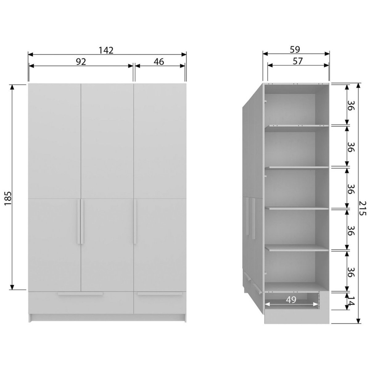 Armoire 3 portes en bois H215cm- PURE beige, WOOOD