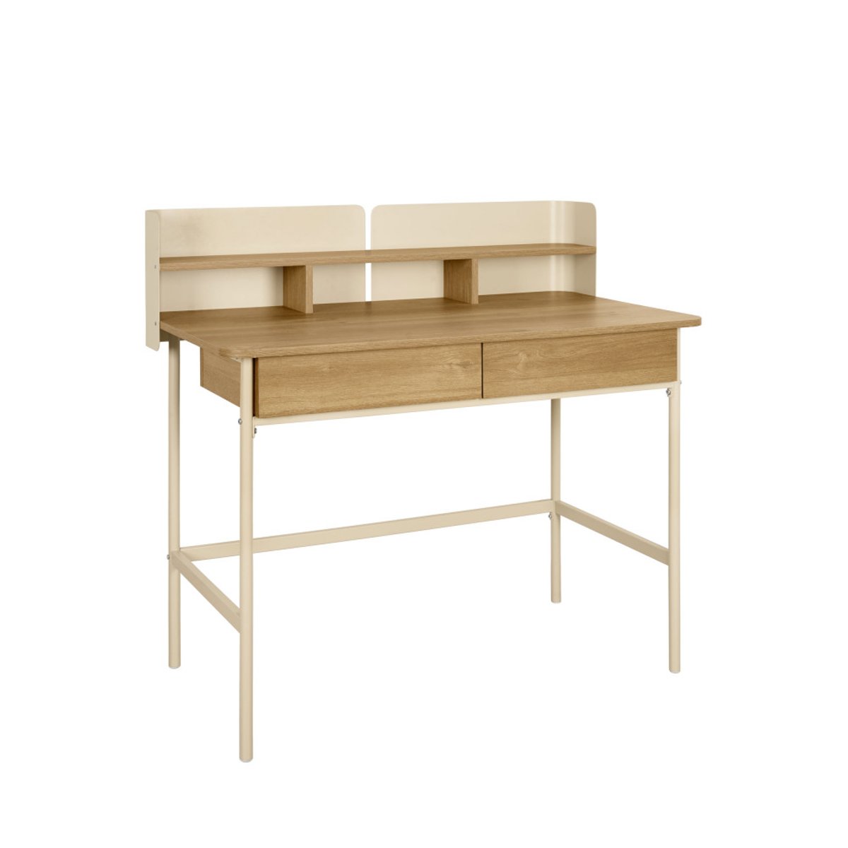Bureau 2 tiroirs en bois et métal L100cm- COPA beige, DRAWER