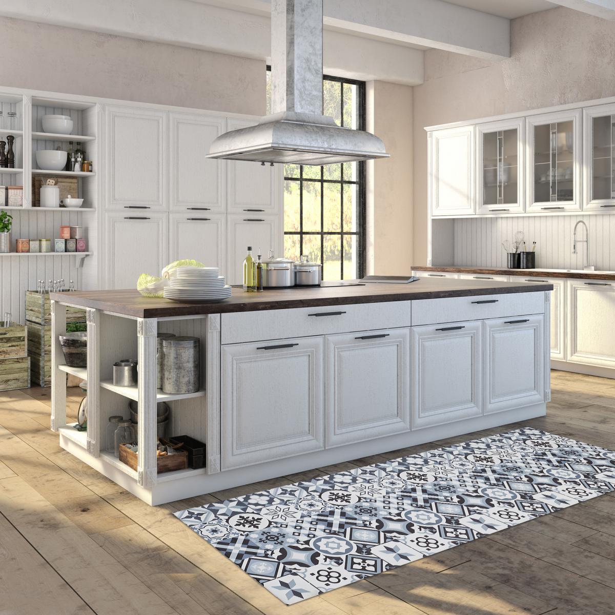 Tapis de cuisine en PVC motif floral PVC KIT gris, noir, UN AMOUR DE TAPIS