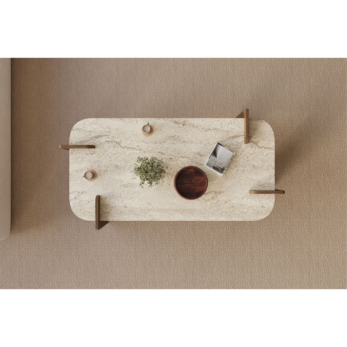 Table basse effet travertin et bois foncé ROMANE marron, TOILINUX