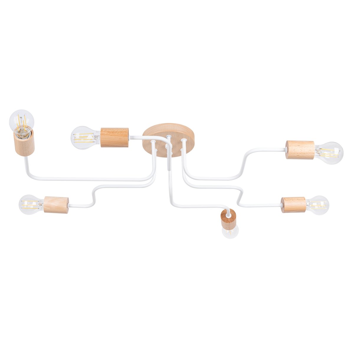 Lustre Acier Blanc/Bois Naturel E27 6 Timbo blanc, EDEN