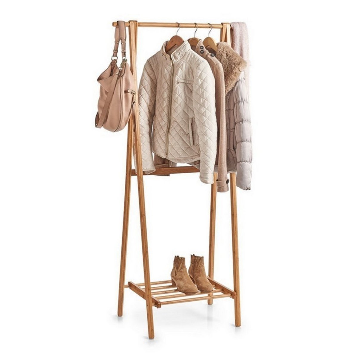 Portant à vêtements étagère bambou bois clair, ZELLER PRESENT