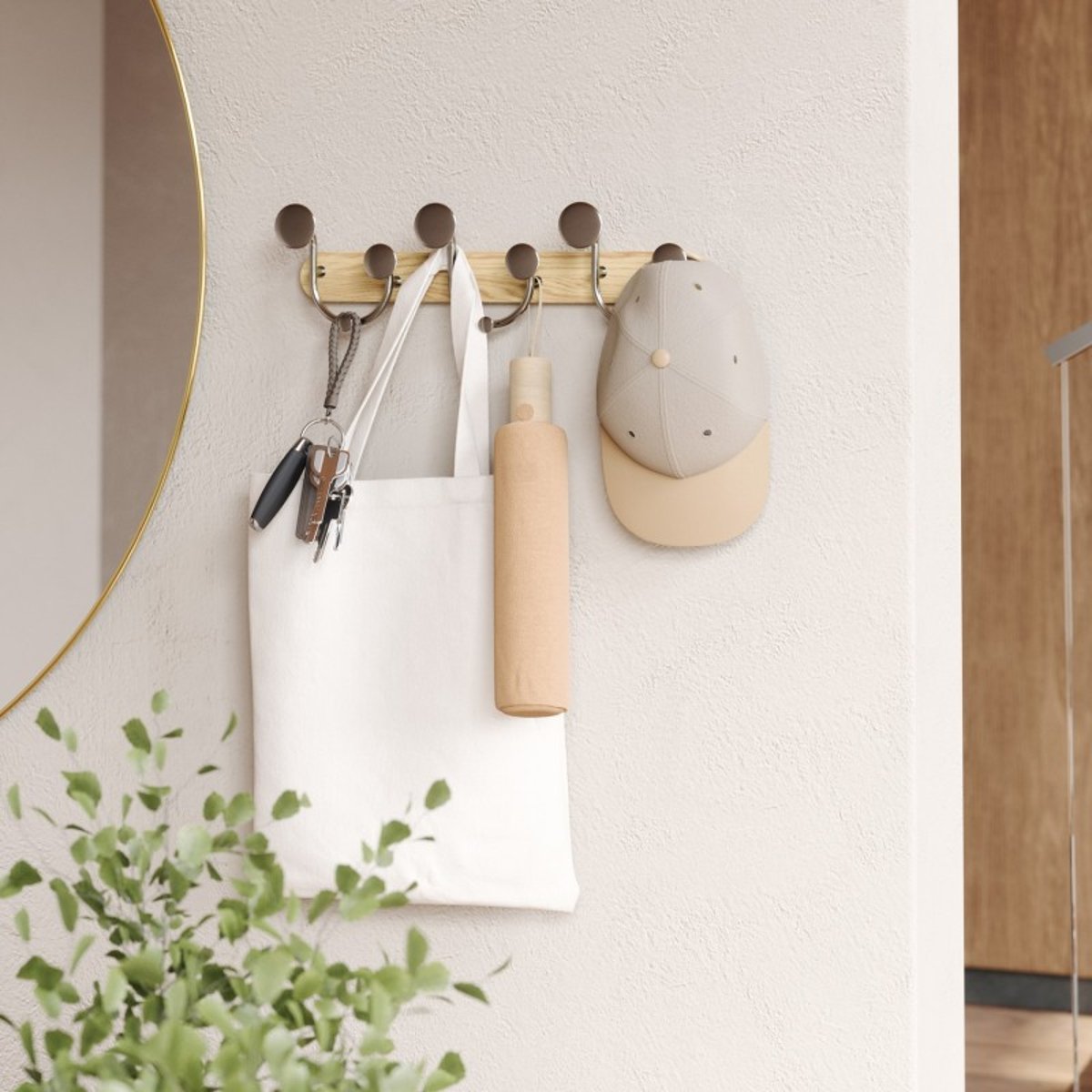 Portemanteau mural bois aluminium MELODY bois clair, UMBRA