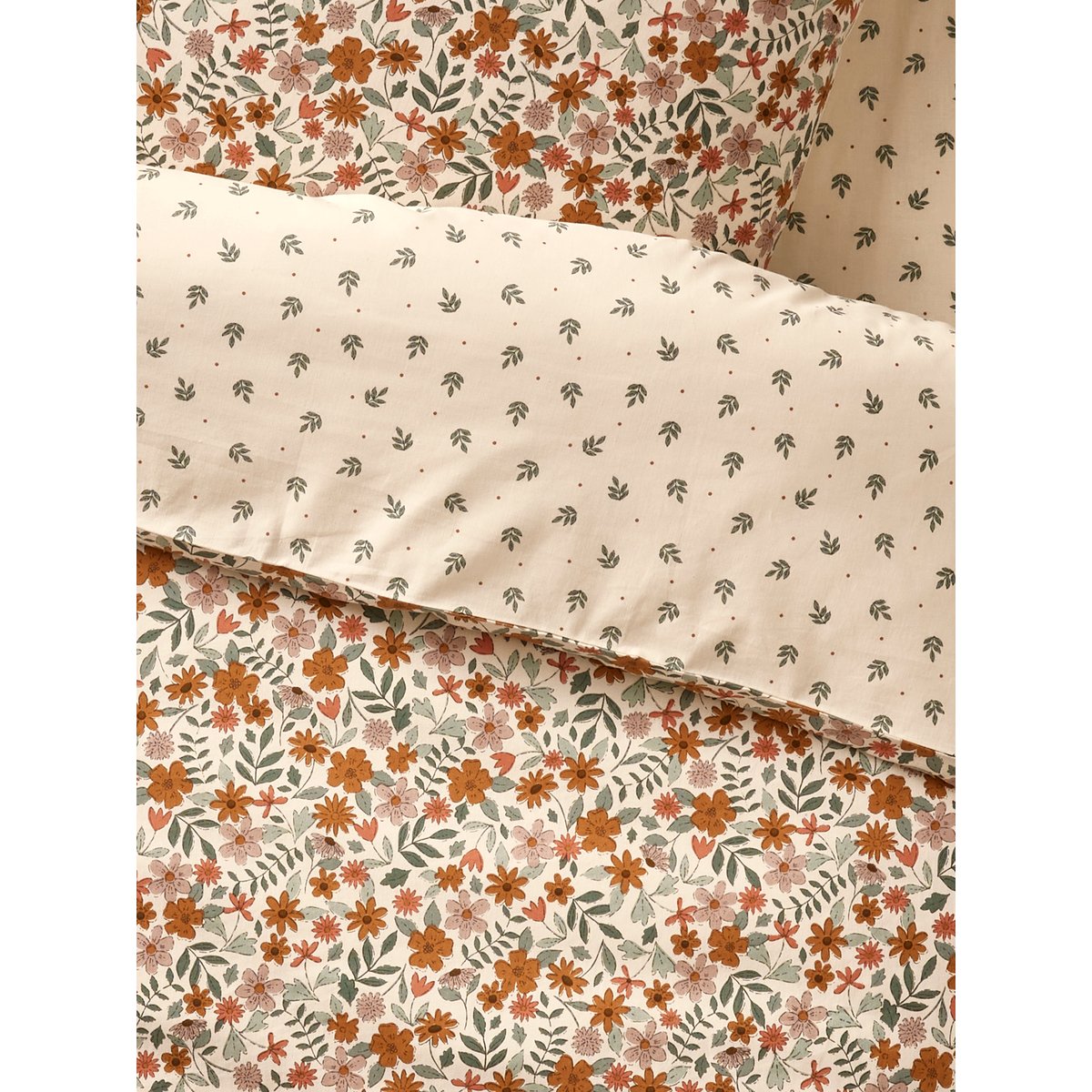 Parure housse de couette et taie d'oreiller réversible RETRO FLOWERS, avec coton recyclé multicolore, VERTBAUDET
