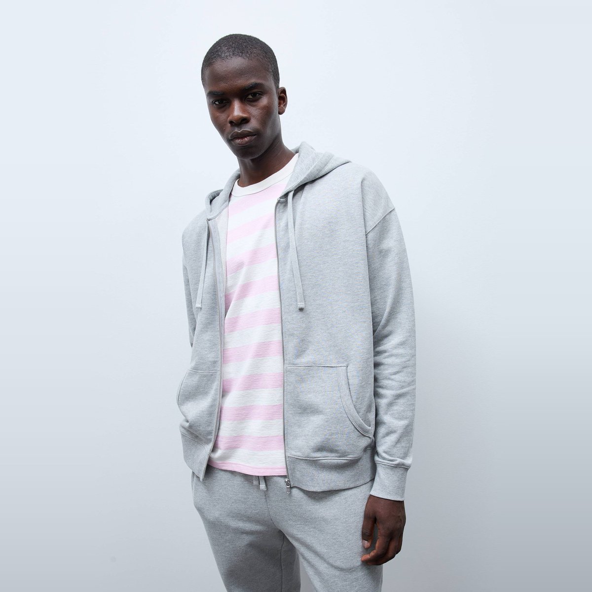 Sweat molleton à capuche zippé en coton BIO GOTS gris moyen, MONOPRIX