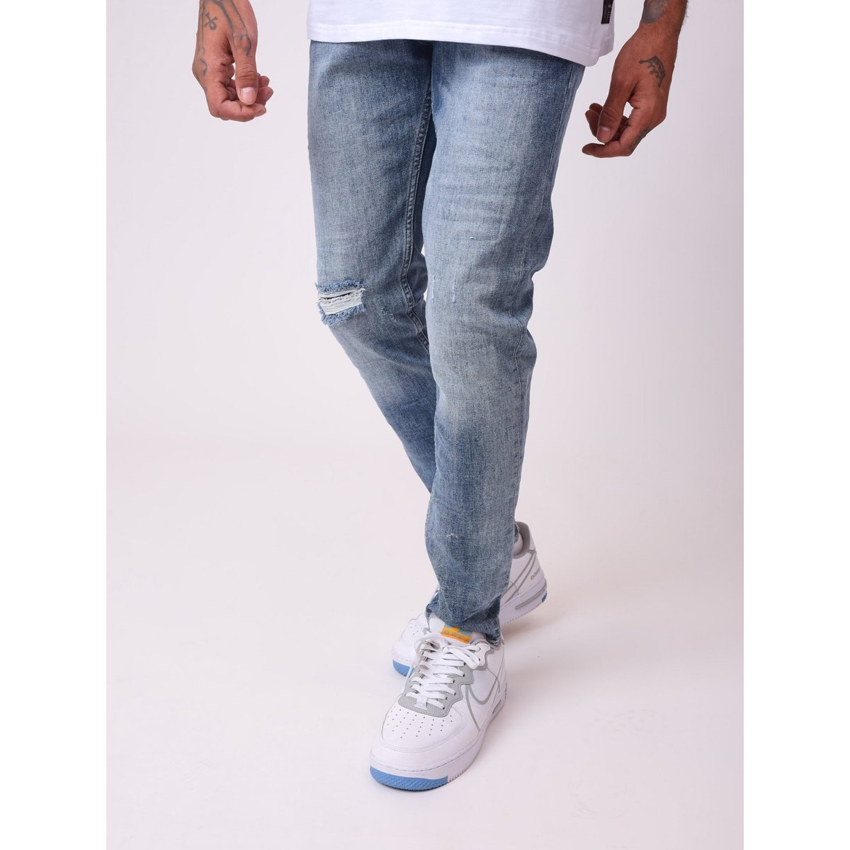 Jean skinny bleu délavé avec trou bleu, PROJECT X