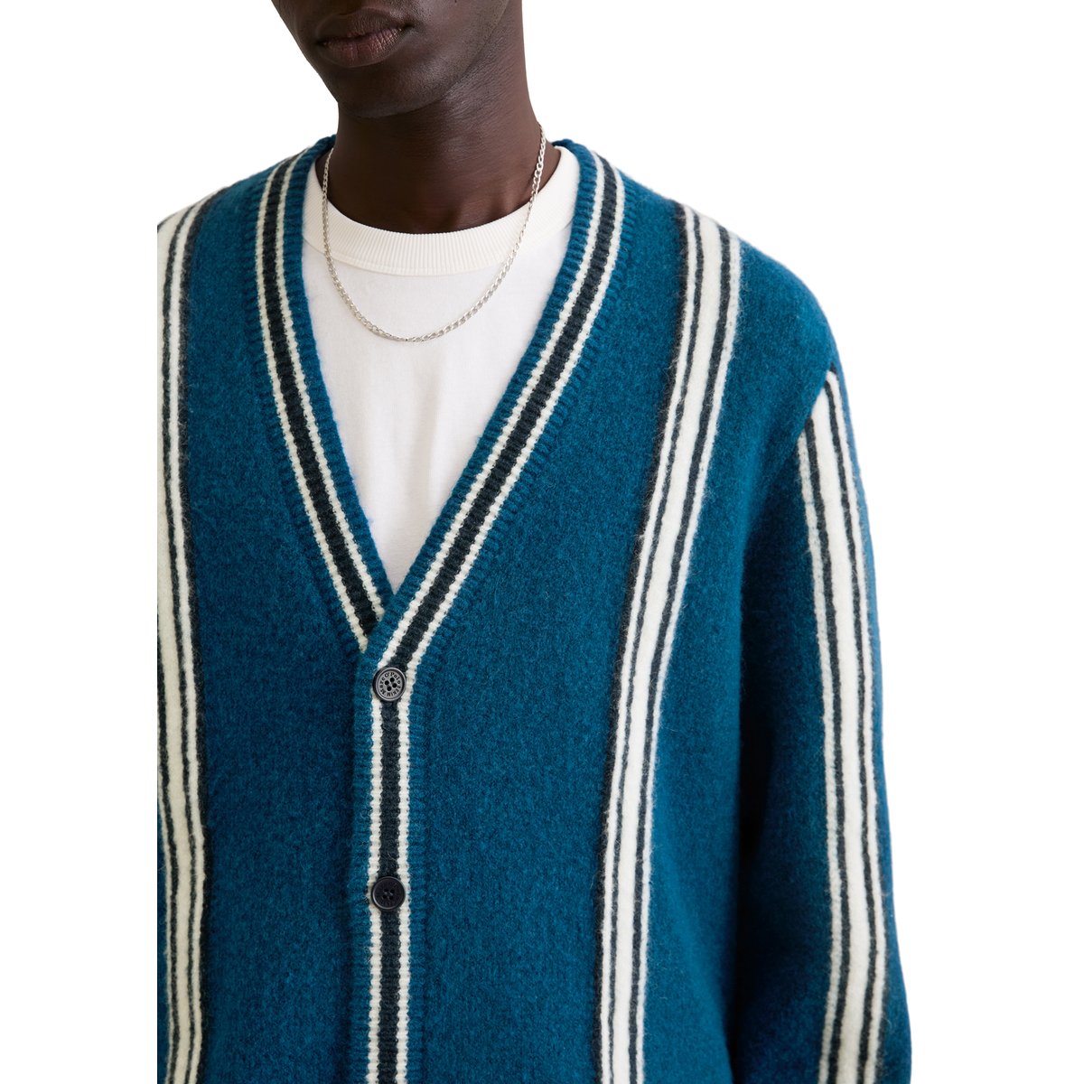 Veste en tricot regular en doux mélange de laine vierge bleu foncé, MARC O’POLO DENIM
