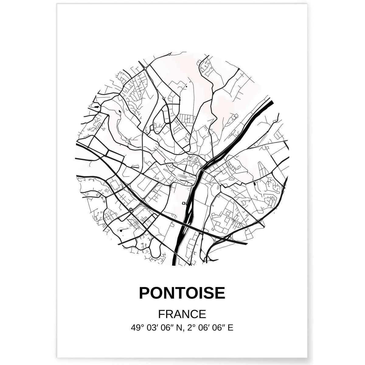 Affiche Carte Pontoise blanc, L'AFFICHERIE